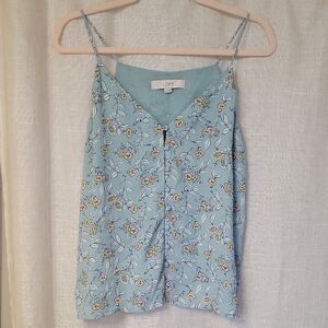 NWOT LOFT Button-Front Blue Floral Top